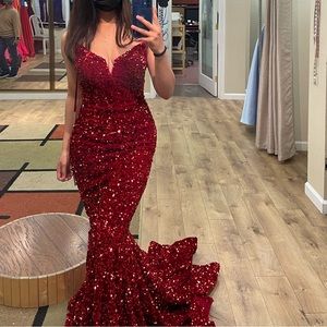 Portia and scarlett red glitter mermaid prom dress
